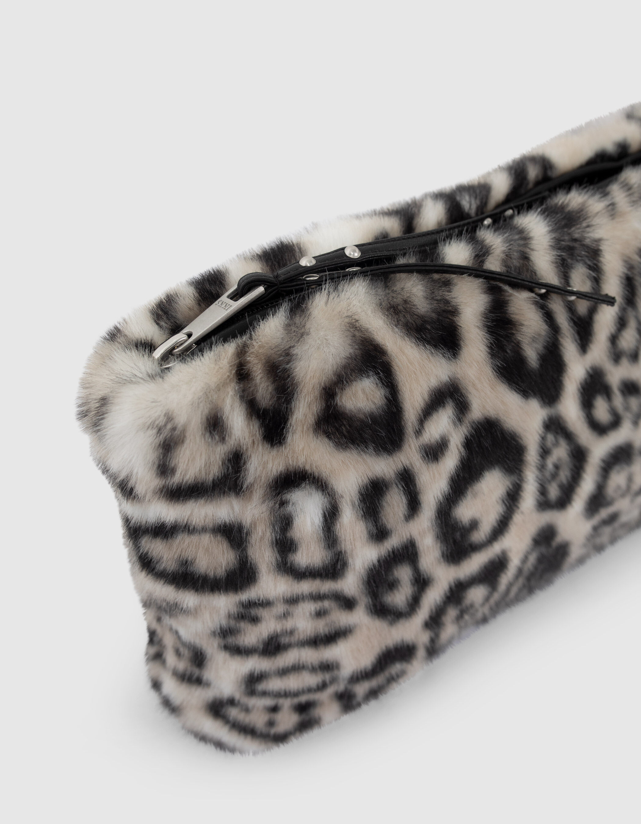 Women s black and white leopard faux fur clutch