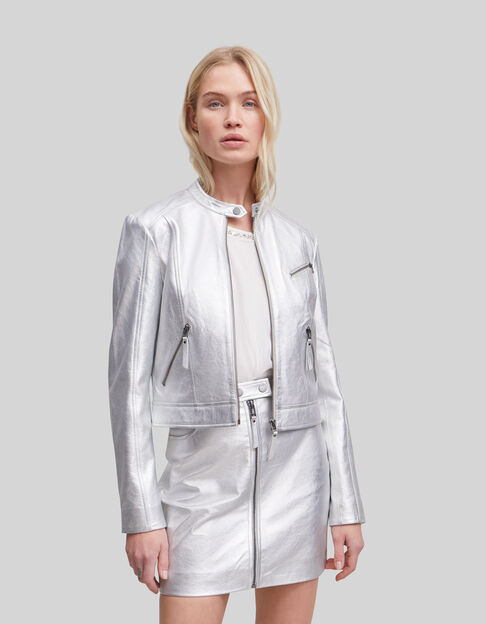 Women’s silver leather zipped jacket - IKKS