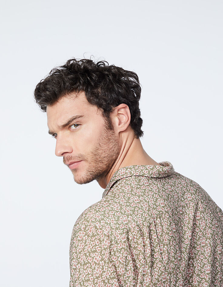 Chemise REGULAR kaki à fleurs roses Homme-5