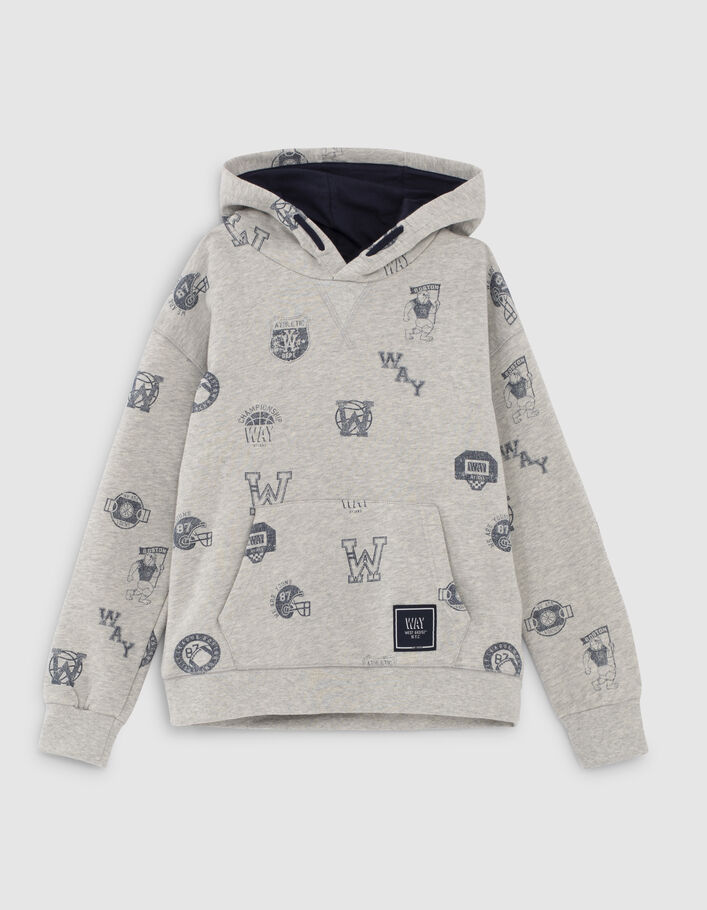 Boys’ grey marl College stamp image loose hoodie-2