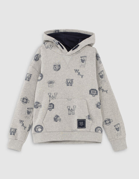 Boys’ grey marl College stamp image loose hoodie