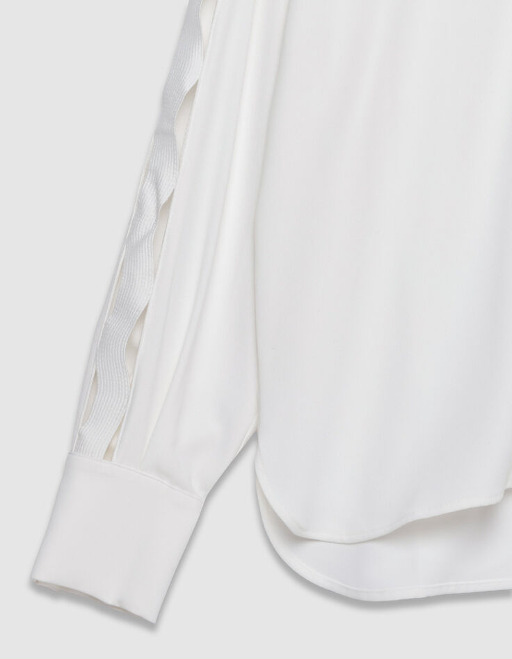 Women's long-sleeved white openwork shirt-8