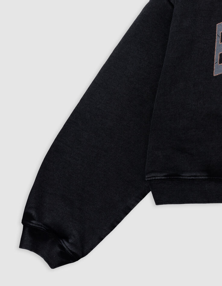 Grey cropped sweatshirt with sequined message for girl-5