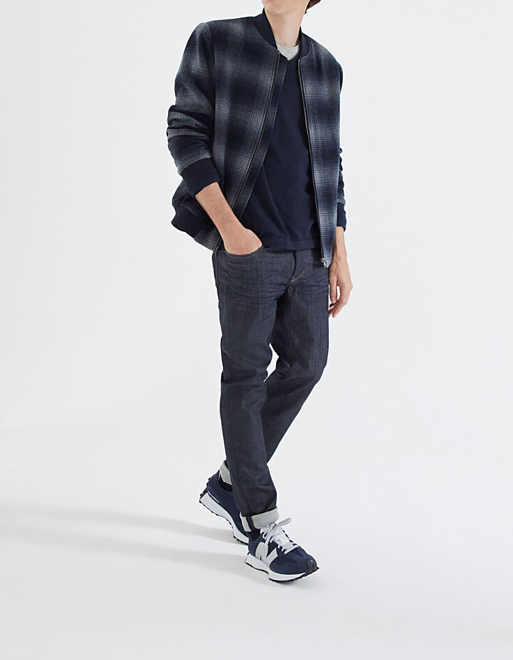Blouson marine forme bomber à carreaux Homme-7