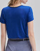 Kobalt T-shirt lurex met ketting aan de hals Dames-3