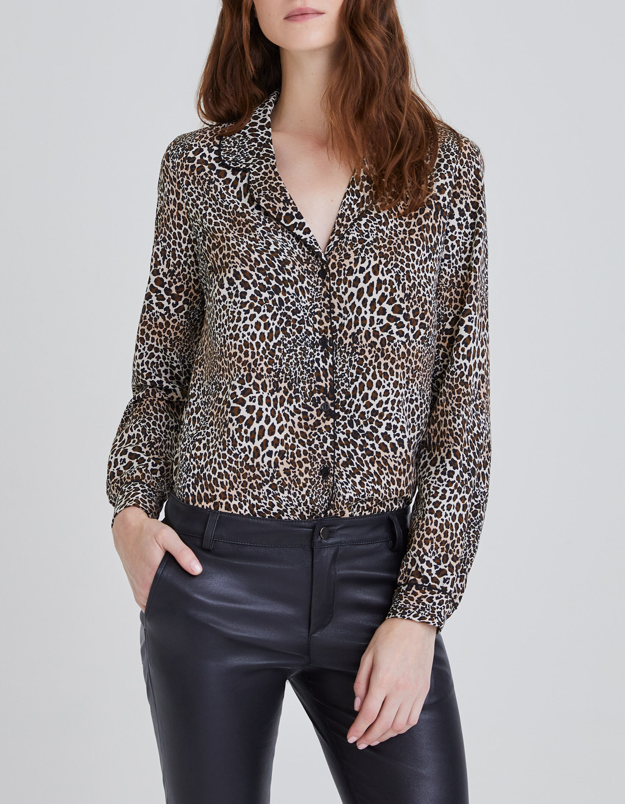 Women s cognac shirt with baby leopard print