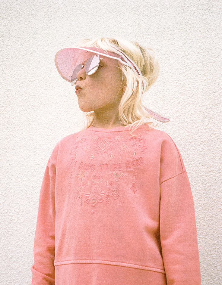 Girls’ dark coral sweatshirt with embroidered slogan-6