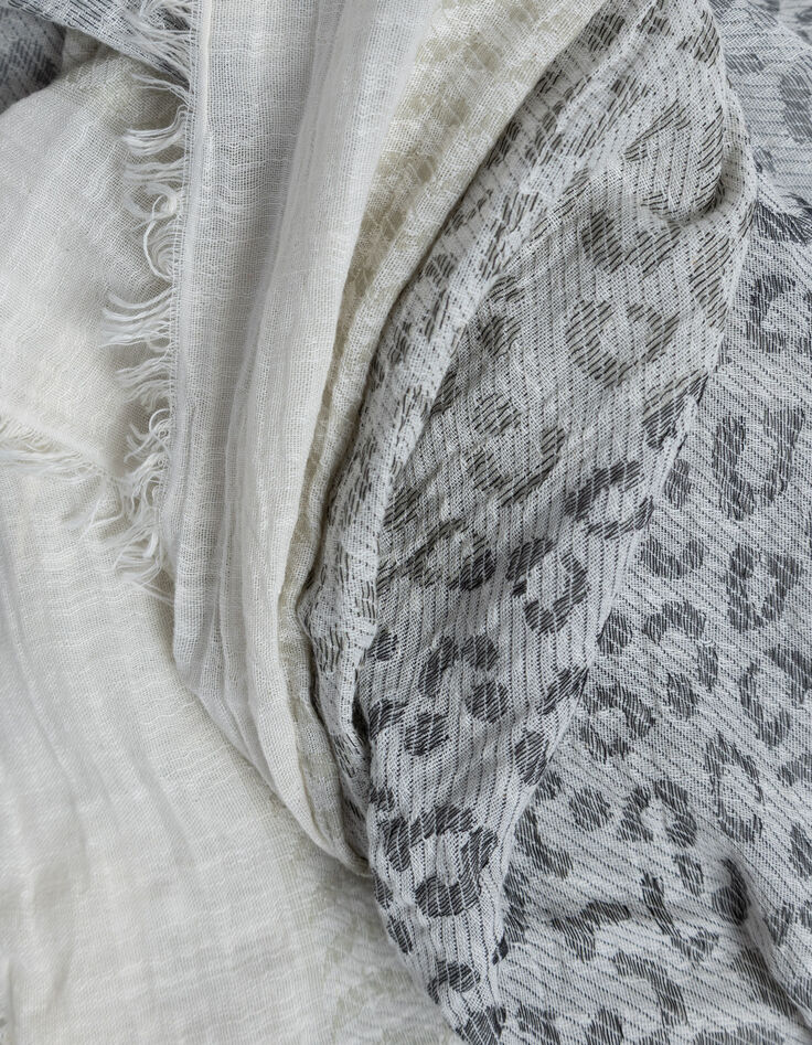 Pa&ntilde;uelo blanco de jacquard con estampado de leopardo Mujer-4