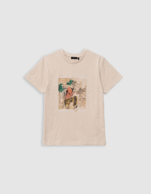 T-shirt beige coton bio homme à tête de tigre garçon - IKKS