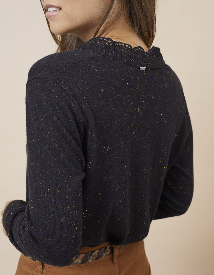 Pull cache-cœur noir en tricot pailleté or I.Code-3