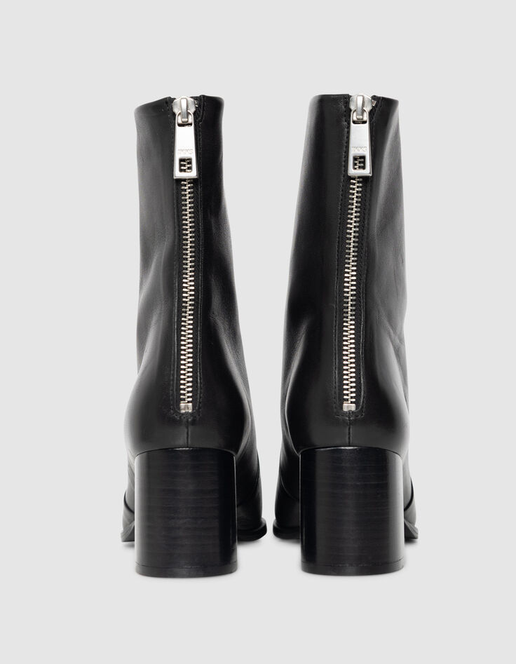 Boots à talon noires cuir zippées Femme-5