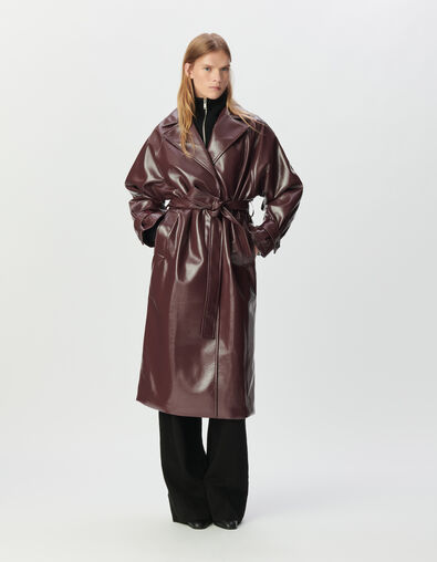 Bordeauxroter Damen-Trenchcoat lang Vinyloptik - IKKS