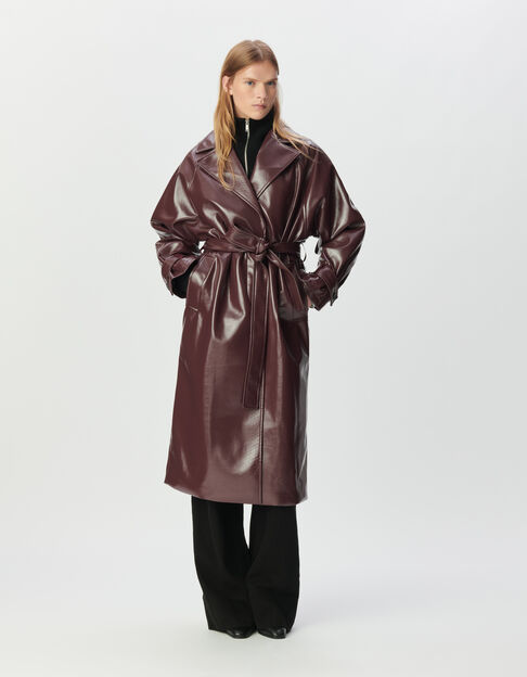Bordeauxroter Damen-Trenchcoat lang Vinyloptik - IKKS