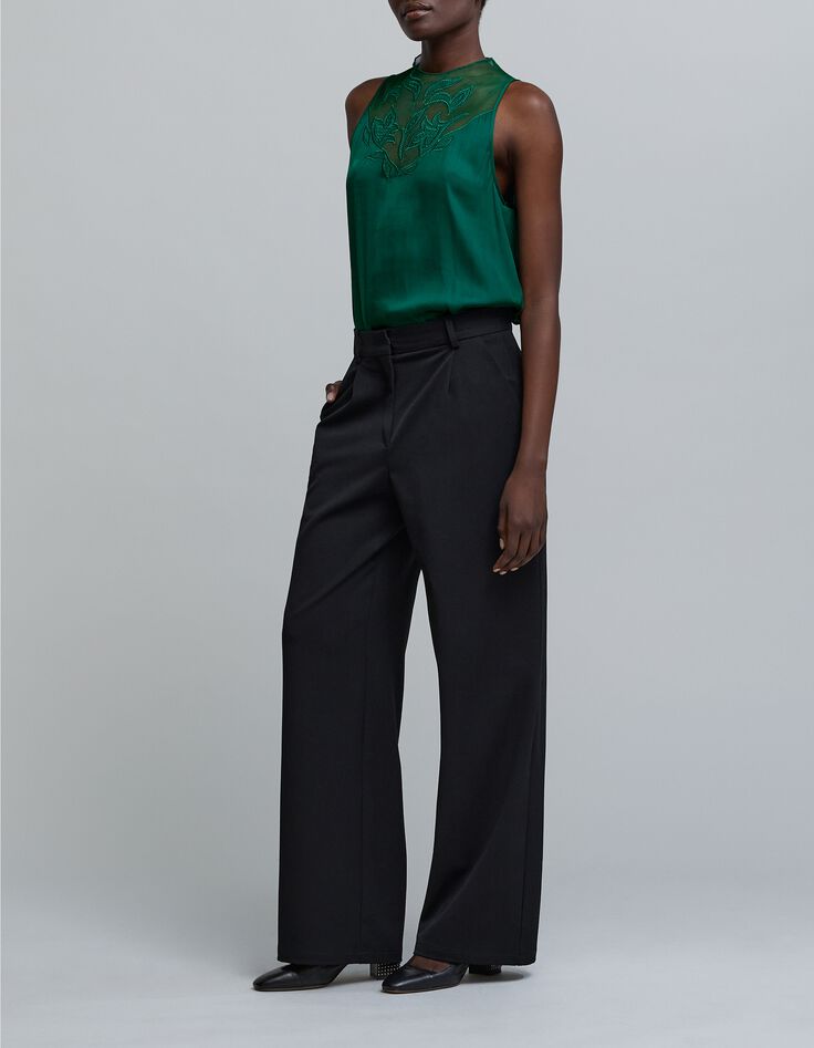 Woman's crumpled emerald top with lace detail-1