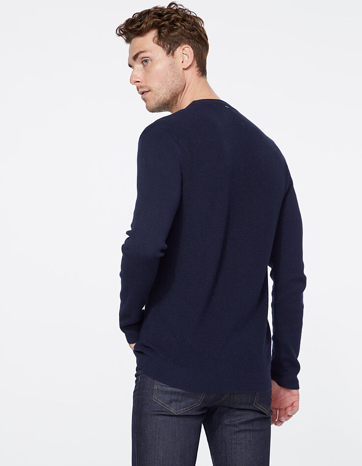 Pull marine en tricot à col rond Homme-3 Pull marine en tricot à col rond Homme-3