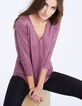 Tee-shirt fluide col V en lin parme foil femme-1