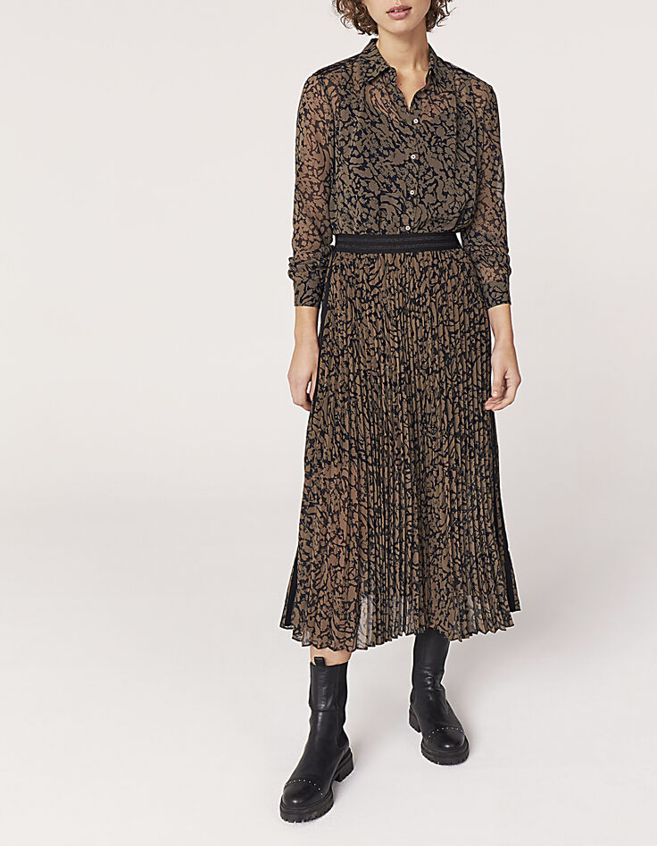 Voile damenblouse print kaki en zwart sieraden schouders-4