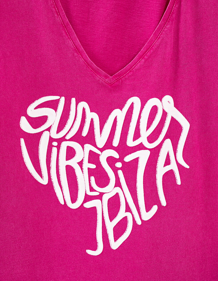 Roze T-shirt biokatoen opdruk geflockt fluweel dames-2
