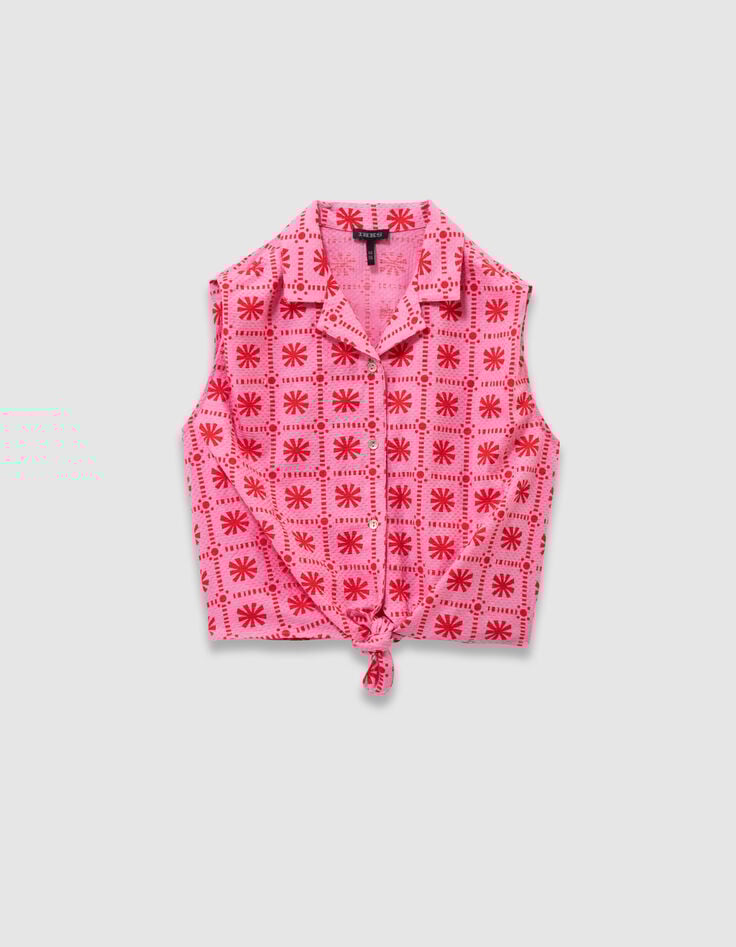 Top sans manches rose imprimé graphique rouge fille-3 Top sans manches rose imprimé graphique rouge fille-3