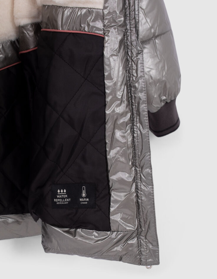 Doudoune longue dark silver &agrave; capuche fourr&eacute;e fille-5
