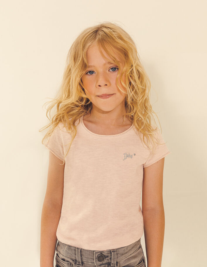 Girls’ powder pink Essential organic cotton T-shirt - IKKS