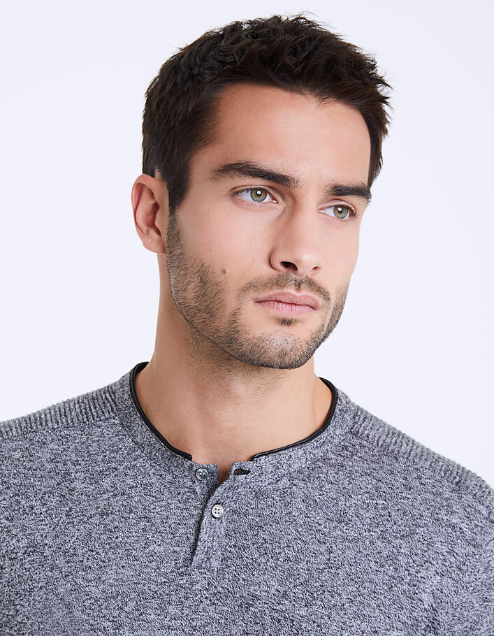 Men's dark grey Henley neck sweater - IKKS