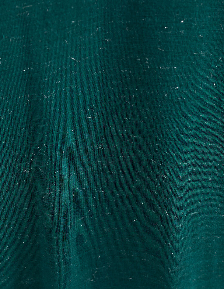 Tee-shirt col V vert maille jersey bijoux épaules femme-3