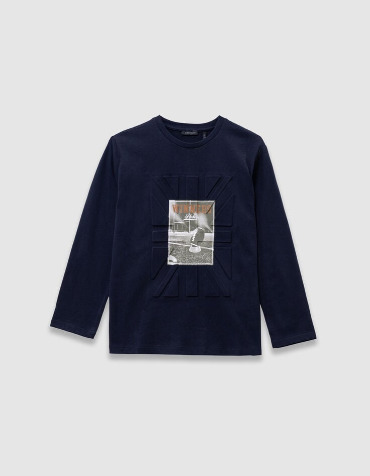 T-shirt manches longues marine drapeau embossé garçon-4 T-shirt manches longues marine drapeau embossé garçon-4
