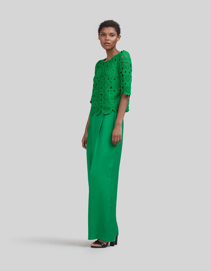 Blouse verte dentelle macramé Femme-8