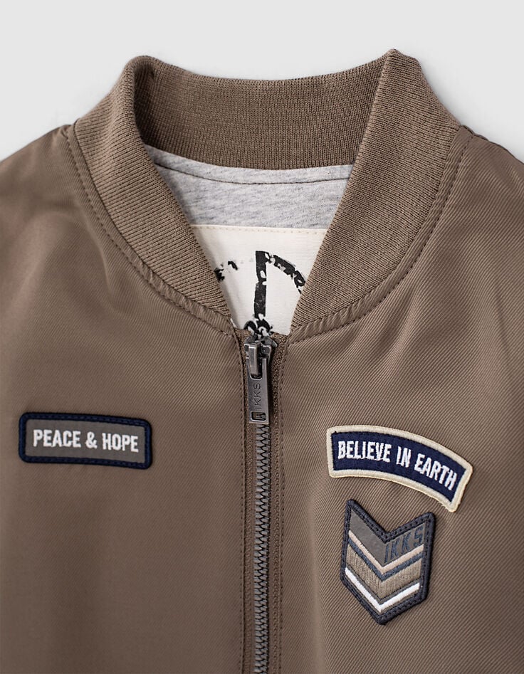 Jungen-Bomberjacke, zwei Stoffe in dunklem Khaki und Grau -2
