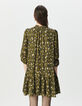 Khaki weites Damenkleid mit Leo-Fleckenprint-3