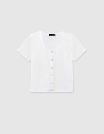 Gebroken wit T-shirt reli&euml;f drukknopen meisjes - IKKS