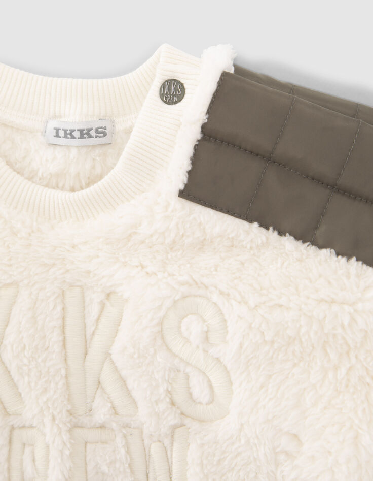 Baby boys&rsquo; beige Sherpa sweatshirt, khaki nylon shoulders-6