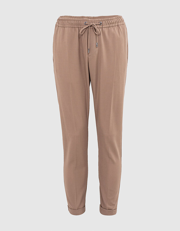 Jogpant mokka knitlook elastische taille Heren-1 Jogpant mokka knitlook elastische taille Heren-1