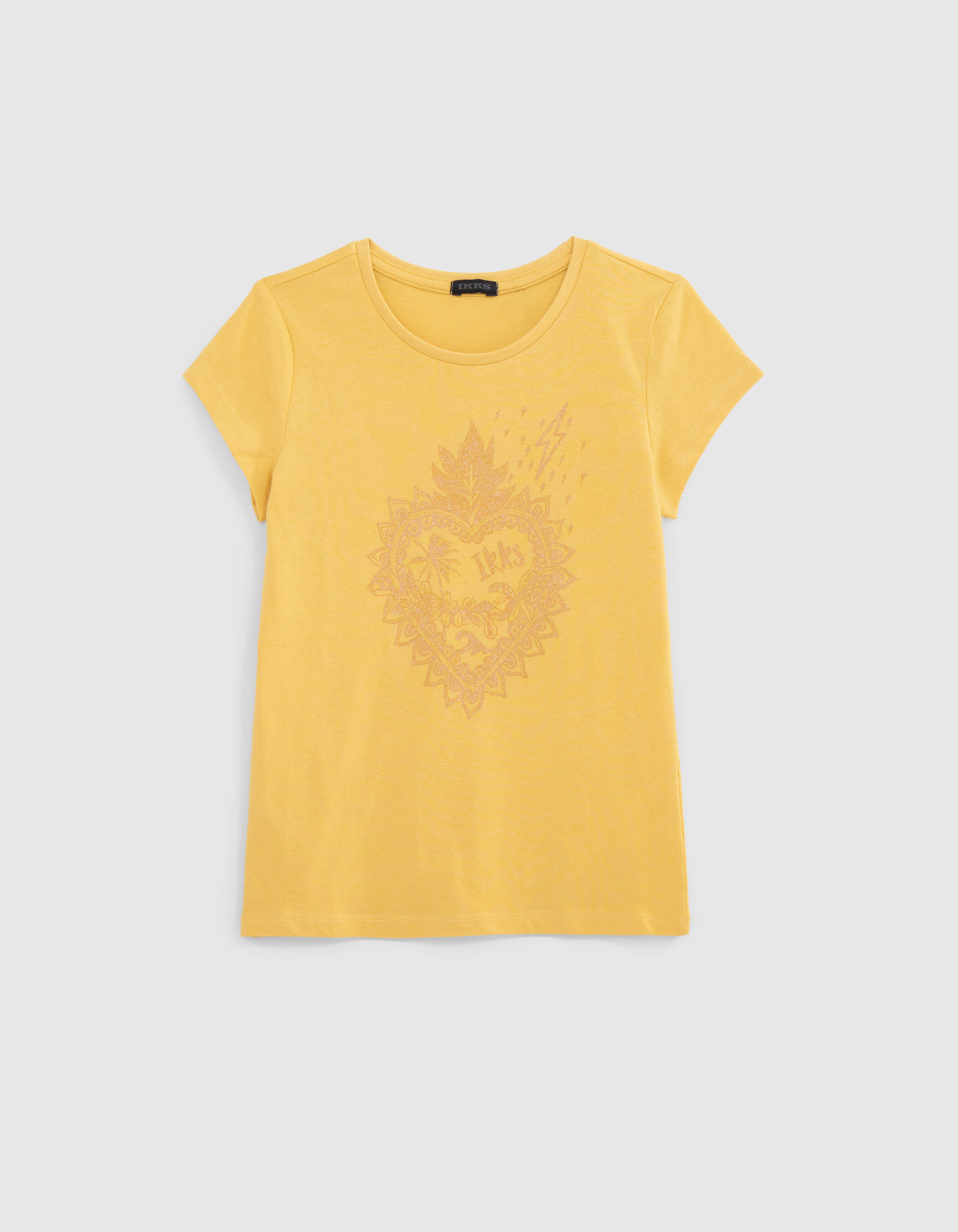 Camiseta amarilla algod n org nico coraz n purpurina ni a