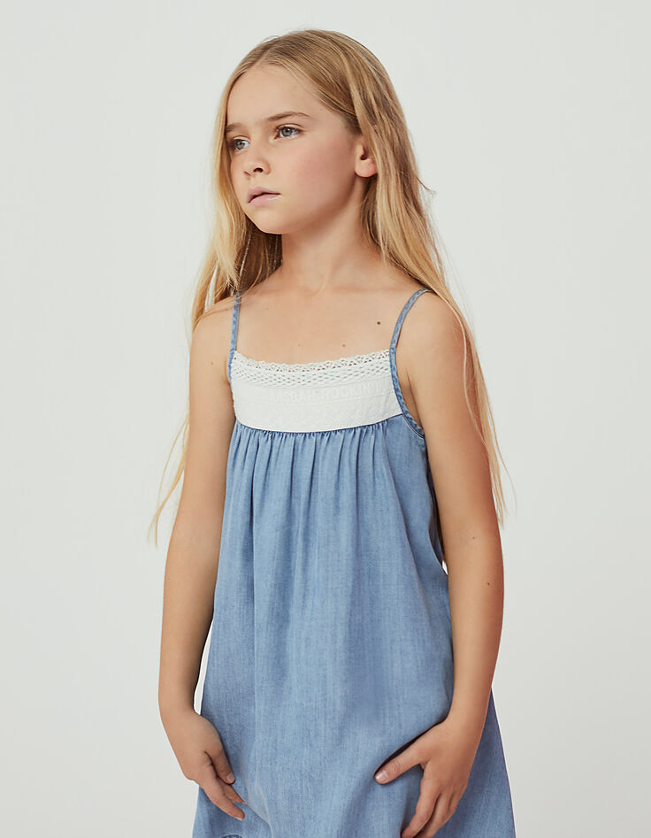 Robe light blue à bretelles avec dentelle fille-1