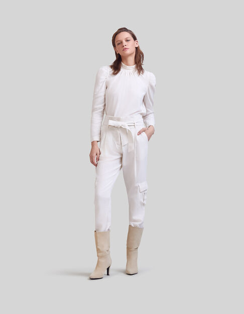 Women’s limestone organic cotton belted cargo trousers - IKKS