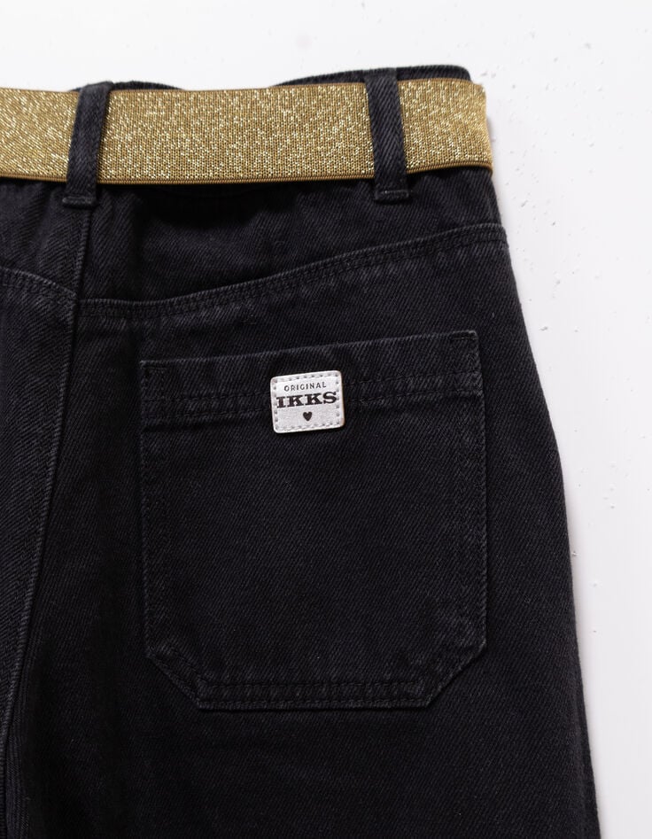 Schwarze weite Mädchenjeans mit Falten und Schleifen-6 Schwarze weite Mädchenjeans mit Falten und Schleifen-6