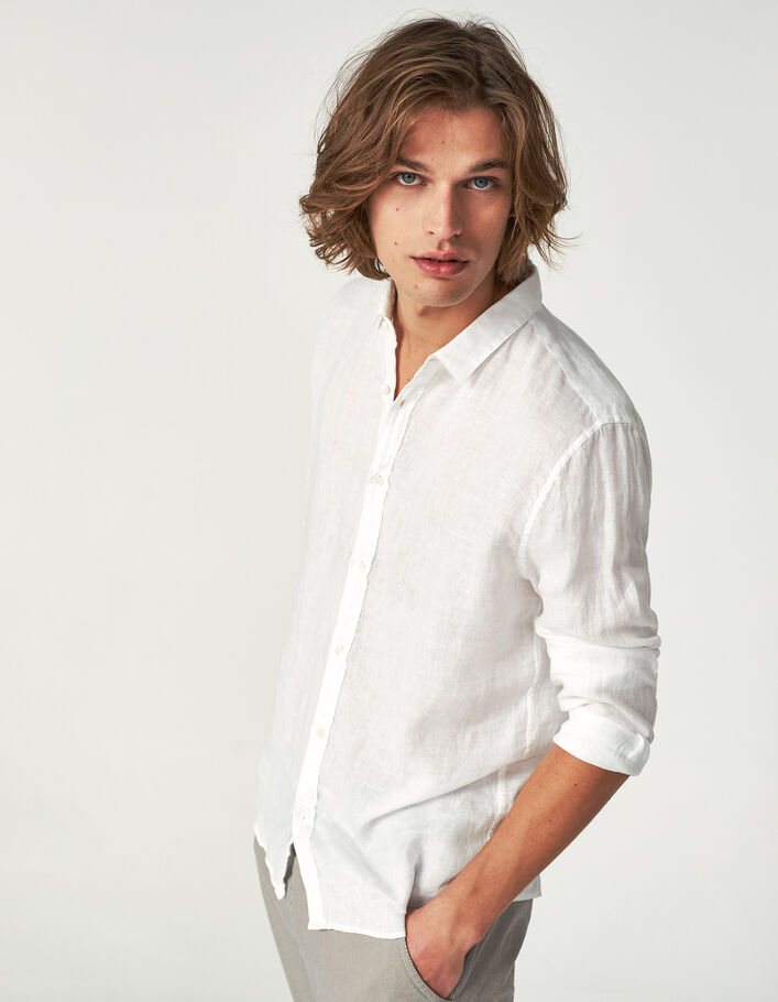 Camisa SLIM blanca lino Hombre - IKKS