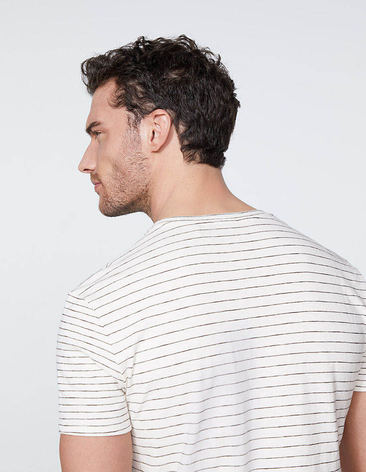 Men’s ivory striped T-shirt with guitar and palm tree-5