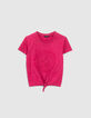 Girls&rsquo; fuchsia T-shirt with rosette and bow-1