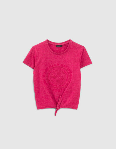 Girls&rsquo; fuchsia T-shirt with rosette and bow - IKKS