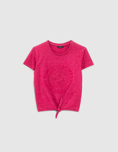 Girls’ fuchsia T-shirt with rosette and bow - IKKS
