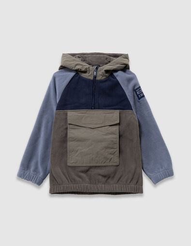 Boys’ khaki and blue fleece hoodie - IKKS