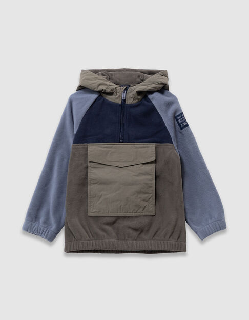 Khaki und blaues Jungenfleece-Kapuzenshirt - IKKS