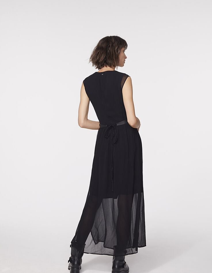 Langes 2-in-1-Damenkleid mit Lammlederweste-3