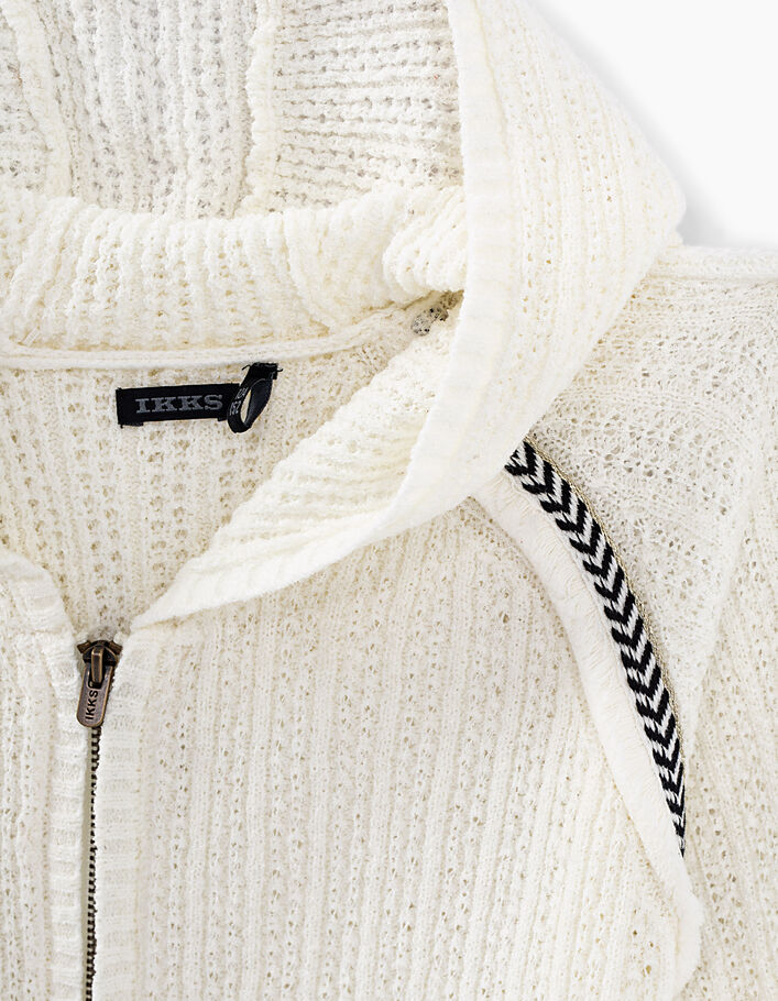 Girls’ ecru decorative knit hooded cardigan - IKKS