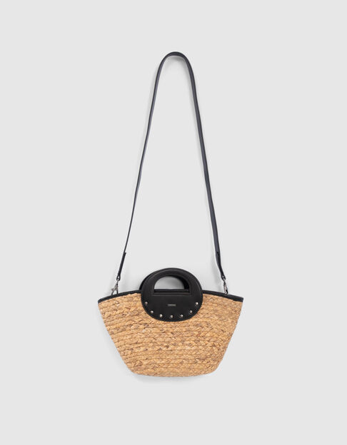 Panier beige en paille et noir clouté fille