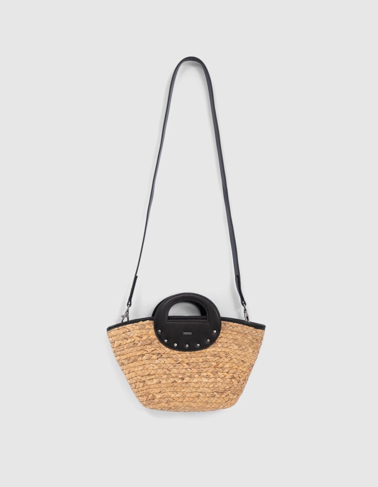Girls&rsquo; beige straw basket with black studs-1