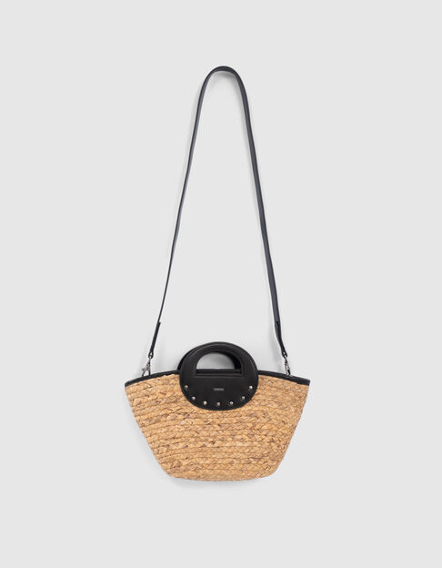 Girls’ beige straw basket with black studs